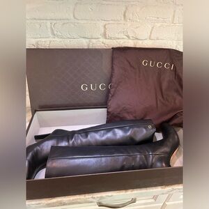 Gucci Rodano Calf Black Leather Boots with Heel